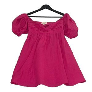 JAAF Gathered Mini Dress in Hot Pink XS Linen Blend‎